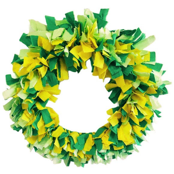 HANDMADE SHADES OF GREEN AND YELLOW FABRIC RAG WREATH SHABBY CHIC DOOR DECOR 18" - Picture 1 of 8